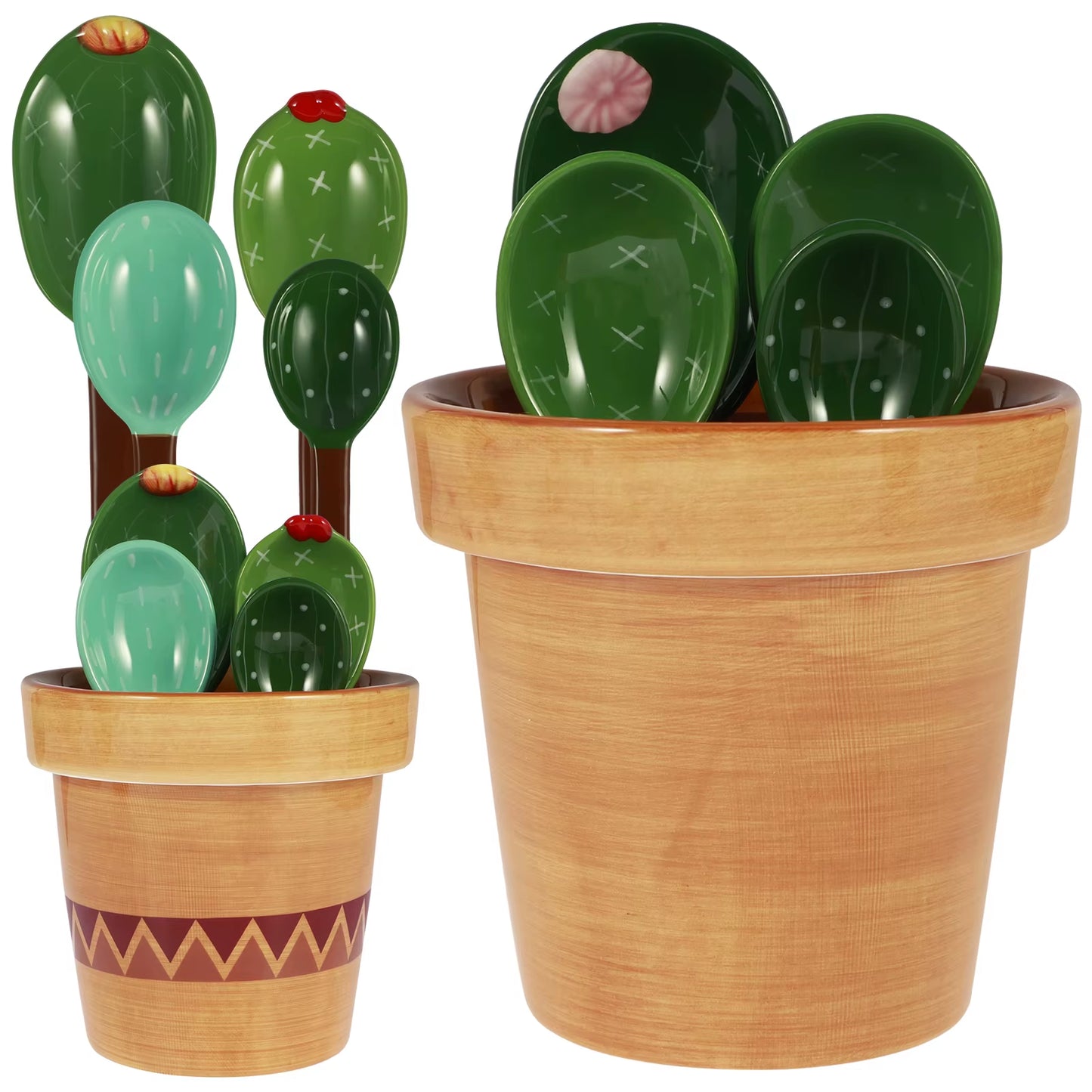 4Pcs Porcelain Measuring Spoons Set Cute Cactus Shape Stirring Soup Spoon Reusable Ceramic Flower Pot Measuring Spoon Set