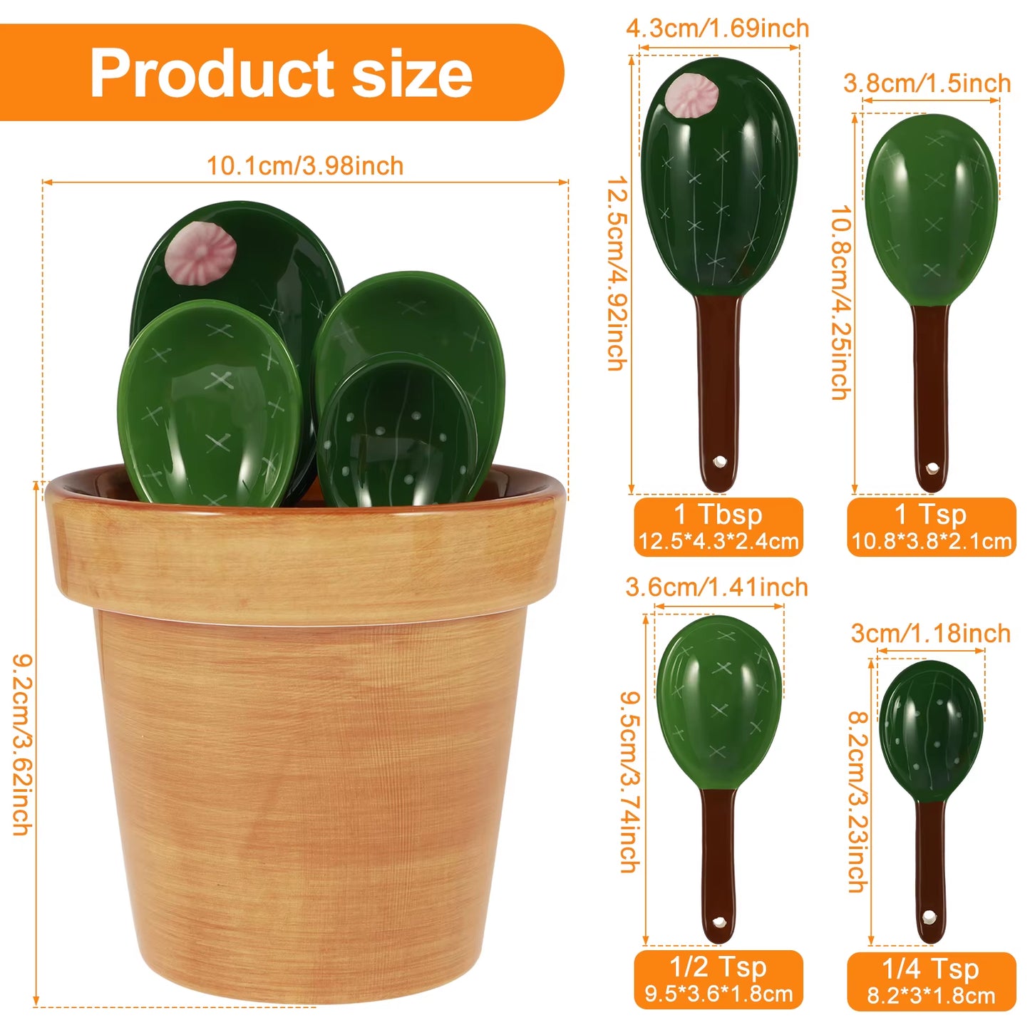 4Pcs Porcelain Measuring Spoons Set Cute Cactus Shape Stirring Soup Spoon Reusable Ceramic Flower Pot Measuring Spoon Set