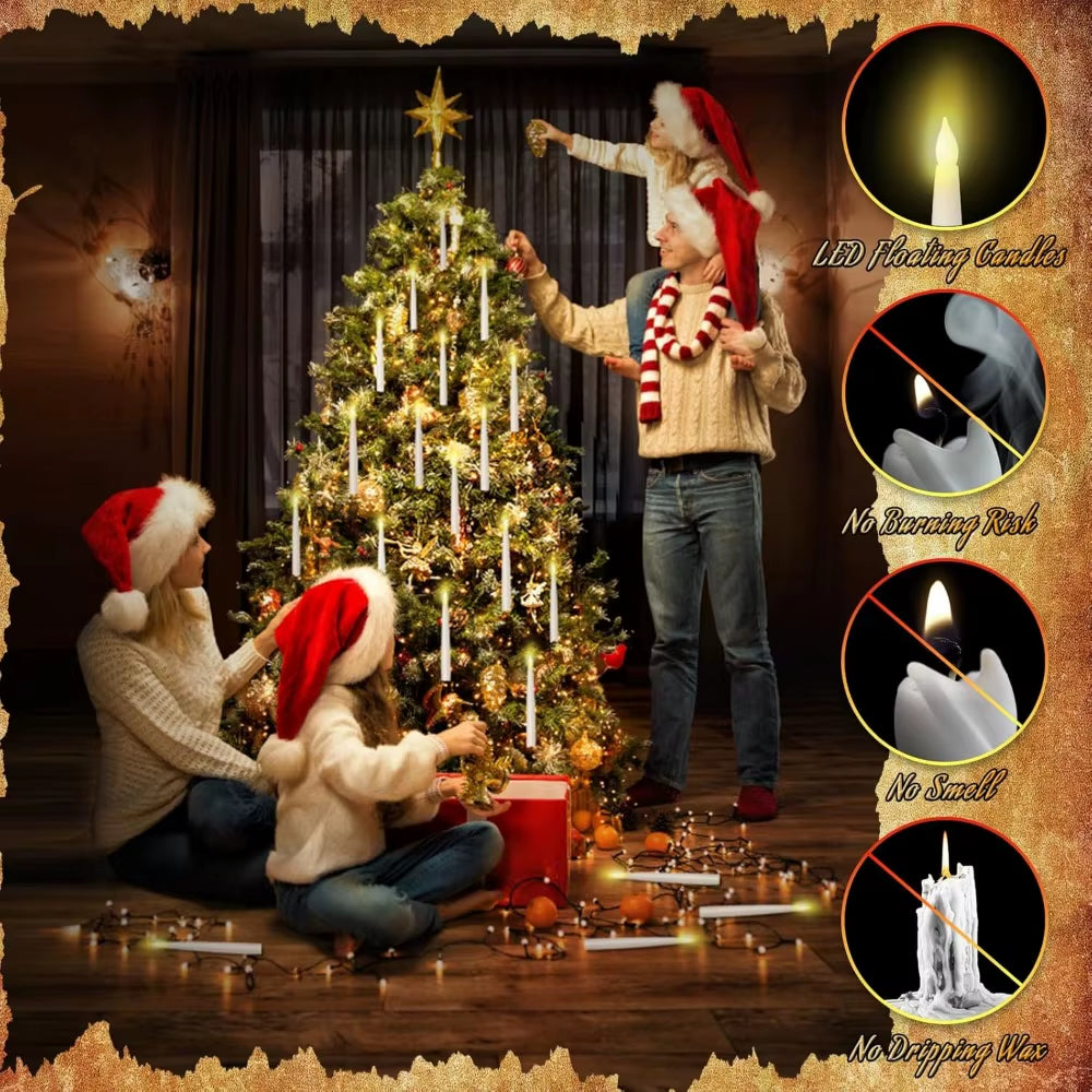 20PCS Floating Candles with Wand, Flickering Warm Light Taper LED Flameless Candles with Wand Remote, Magic Hanging Candles, Hal
