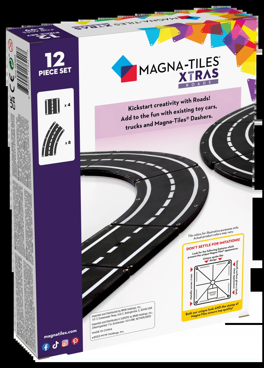 XTRAS: Roads 12-Piece Magnetic Construction Set, the ORIGINAL Magnetic Building Brand 3+