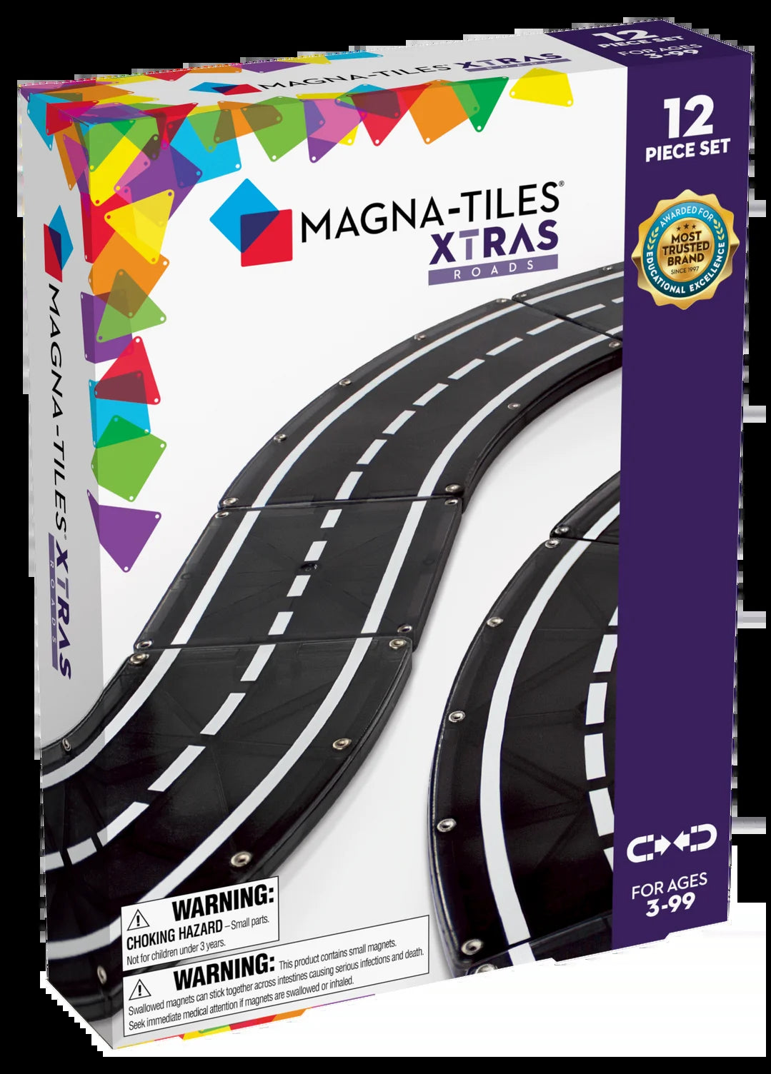 XTRAS: Roads 12-Piece Magnetic Construction Set, the ORIGINAL Magnetic Building Brand 3+