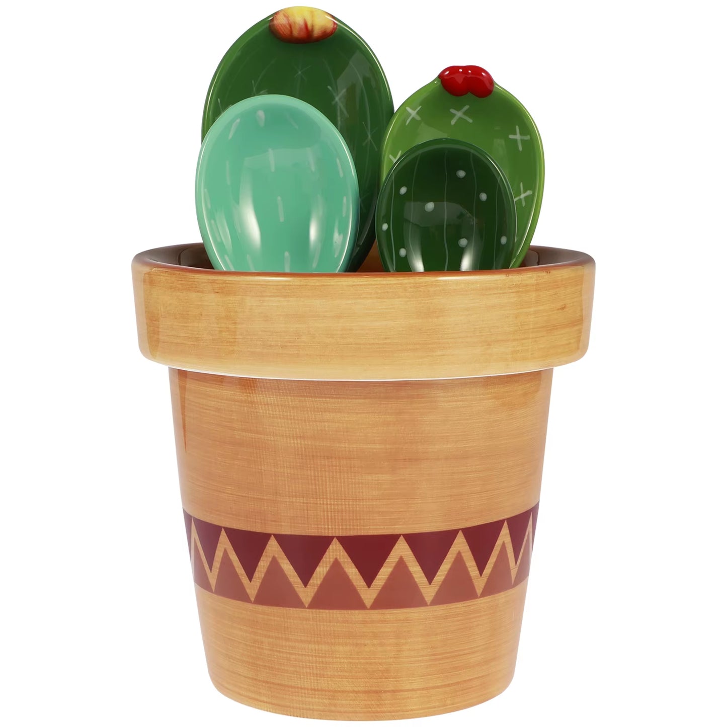 4Pcs Porcelain Measuring Spoons Set Cute Cactus Shape Stirring Soup Spoon Reusable Ceramic Flower Pot Measuring Spoon Set