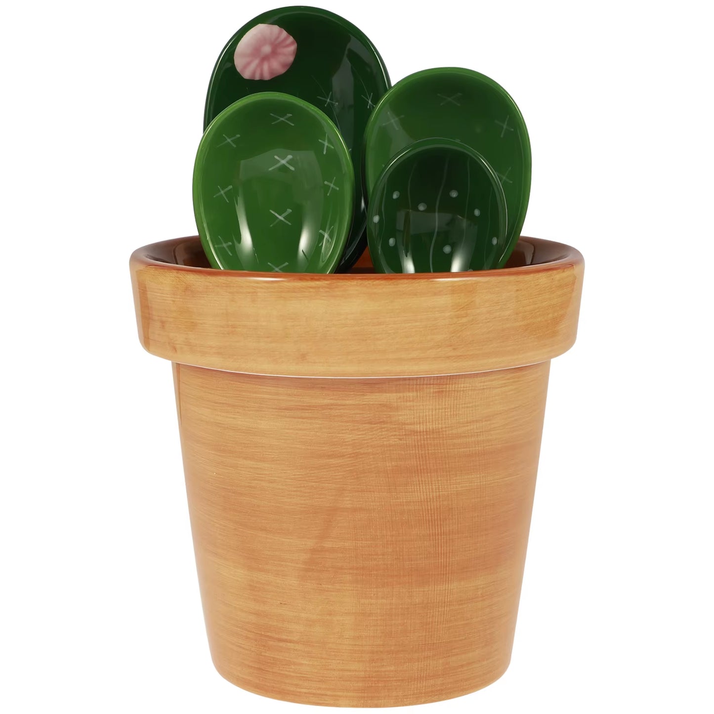 4Pcs Porcelain Measuring Spoons Set Cute Cactus Shape Stirring Soup Spoon Reusable Ceramic Flower Pot Measuring Spoon Set