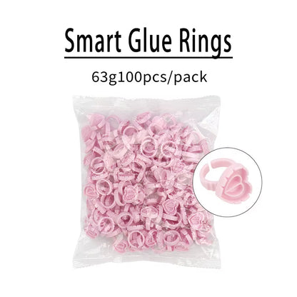 100Pcs/Set Eyelash Extension Glue Rings Glue Holder Tool Kit Set Professional Makeup Disposable Adhesive Eyelash
