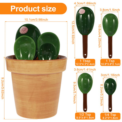4Pcs Porcelain Measuring Spoons Set Cute Cactus Shape Stirring Soup Spoon Reusable Ceramic Flower Pot Measuring Spoon Set