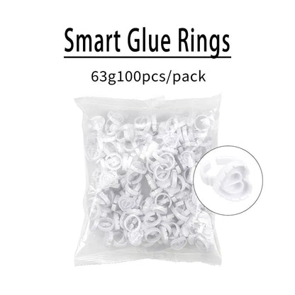100Pcs/Set Eyelash Extension Glue Rings Glue Holder Tool Kit Set Professional Makeup Disposable Adhesive Eyelash