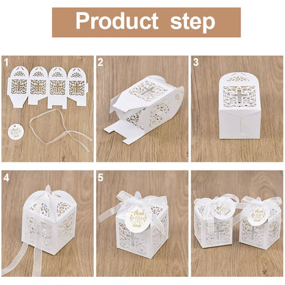 20/50Pcs Christening Favors Candy Box Gift Packaging Box with Thank You Tag Kids Birthday Party First Communion Baptism Supplies