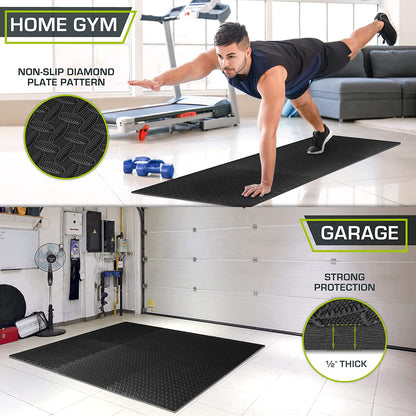 Puzzle Exercise Mat ½ In, EVA Interlocking Foam Floor Tiles for Home Gym, Mat for Home Workout Equipment, Floor Padding for Kids, Black, 24 in X 24 in X ½ In, 48 Sq Ft - 12 Tiles