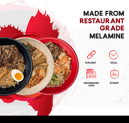 4 Large Ramen Bowl Melamine Noodle Bowl Set (49.5 Oz) Chopsticks and Ramen Spoons Asian Chinese Japanese or Pho Soup with Soup Spoons and Chopsticks Complete Dinnerware