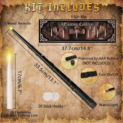 20PCS Floating Candles with Wand, Flickering Warm Light Taper LED Flameless Candles with Wand Remote, Magic Hanging Candles, Hal