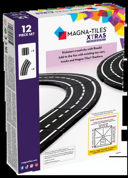XTRAS: Roads 12-Piece Magnetic Construction Set, the ORIGINAL Magnetic Building Brand 3+