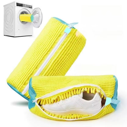 2Pcs Shoe Washing Bag Washing Machine Laundry Bags Closure Shoes Cleaning Bag Fluffy Fibers Sneaker Protector Laundry Drying Bag