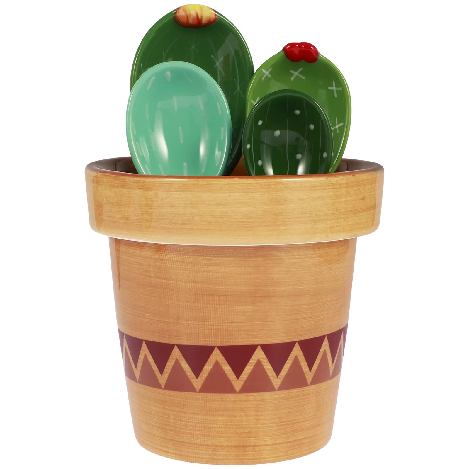 4Pcs Porcelain Measuring Spoons Set Cute Cactus Shape Stirring Soup Spoon Reusable Ceramic Flower Pot Measuring Spoon Set