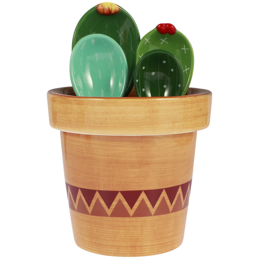 4Pcs Porcelain Measuring Spoons Set Cute Cactus Shape Stirring Soup Spoon Reusable Ceramic Flower Pot Measuring Spoon Set