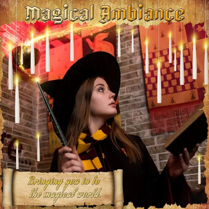 20PCS Floating Candles with Wand, Flickering Warm Light Taper LED Flameless Candles with Wand Remote, Magic Hanging Candles, Hal